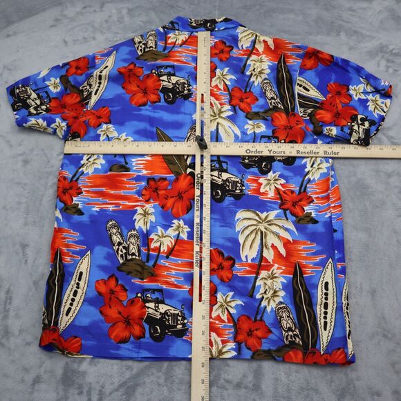 In Gear Shirt Mens Medium Hawaiian Woody Wagon Floral Print Button-Up Pocket - Picture 2 of 15